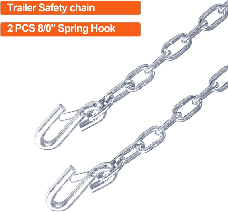 TeukRiGa 8/0"x27" Grade 30Trailer Safety Chain ，17/32" Hook Diameter with Clevis Style Slip Hook 7000 lbs Break Strength 2 Pcs (8/0"x27") - Image 2